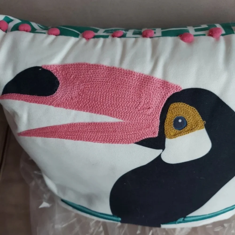 Toucan Coastal Tropical Oversized XL Embroidered Accent Pillow BNWT RETIRED 2021
